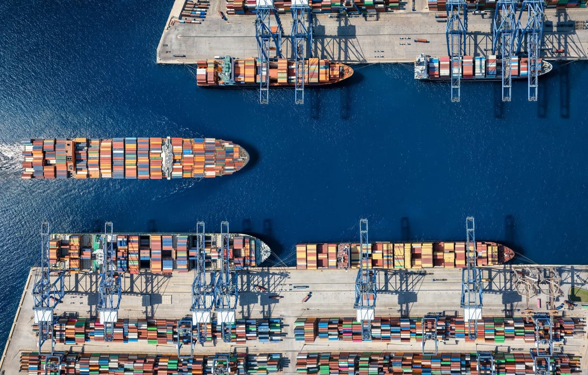 Global container port terminal with cargo shipping operations