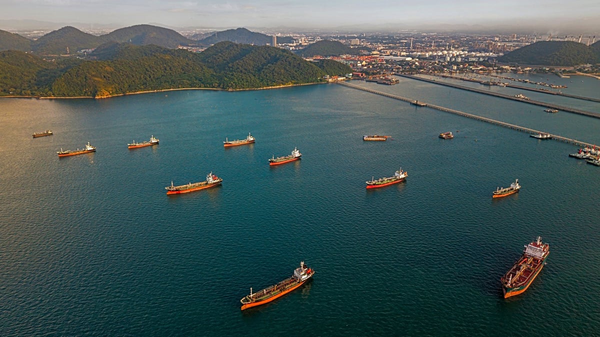 Aerial view oil ship tanker waiting load or unload oil