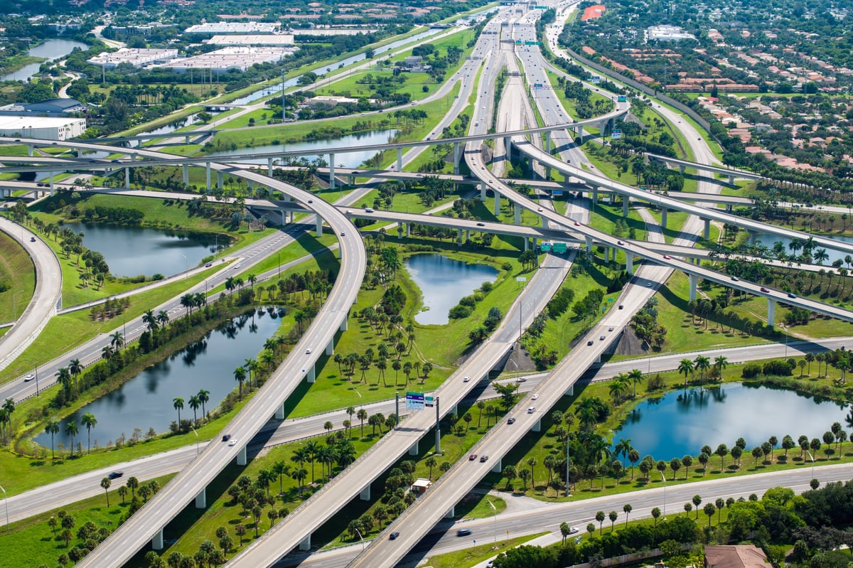 Modern highway infrastructure with traffic