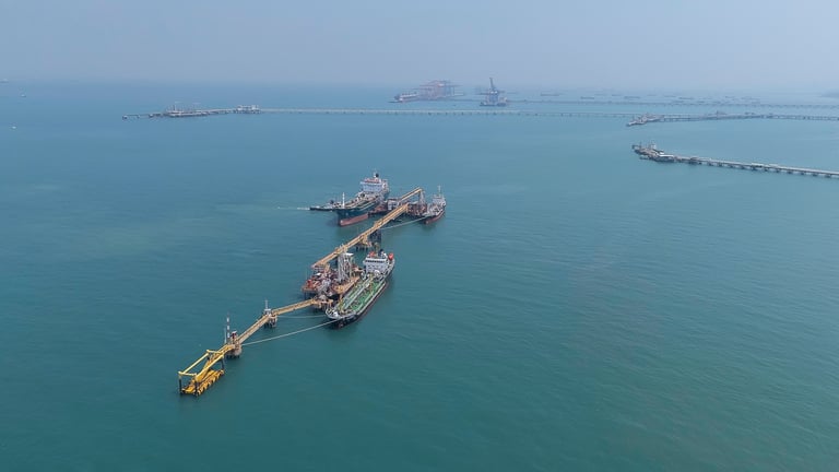 Global shipping container vessel at international port for commodity logistics