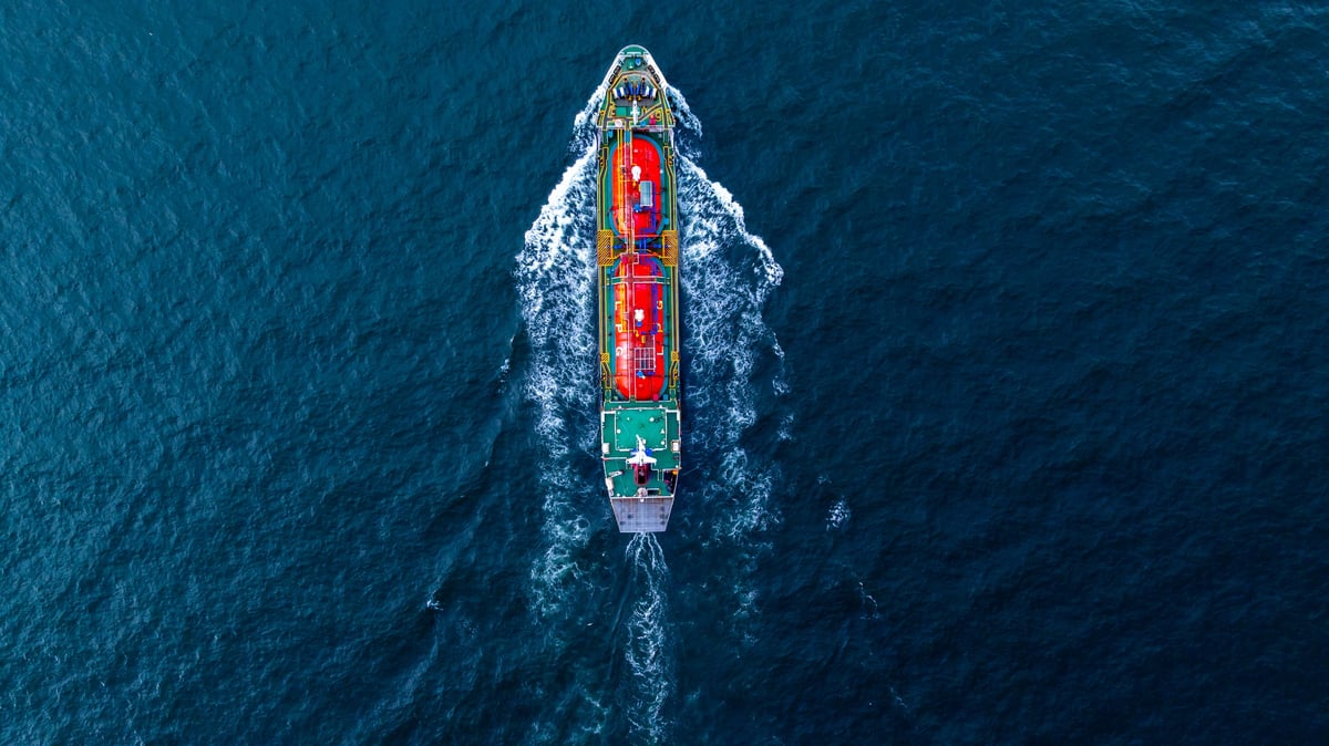 Tanker vessel at sea representing maritime bitumen logistics